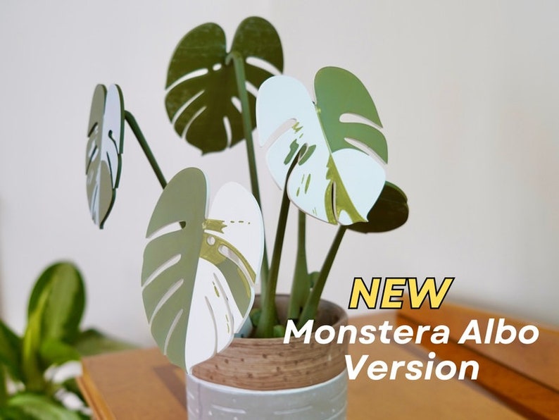 3D Printed House Plant With Magnetic Coaster Leaves HousePlant Expandable Monstera Albo For People Who Can't Keep Plants Alive Decor image 4