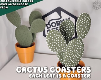 Plante imprimée en 3D Cactus Coaster | Chaque feuille est une fausse plante d'intérieur pour les personnes qui ne peuvent pas garder les plantes d'intérieur en vie - Décoration ForgeCore
