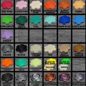 May include: A chart of 25 different colored plastic bottle caps with text labels for each color. The colors include red, hot pink, light pink, vintage pink, saturated orange, burnt orange, coral, mustard, yellow, lime green, dark green, teal, aquamarine, dark blue, light blue, baby blue, purple, violet, white, silver, black, vanilla cream, tan, light brown, coffee brown, dark brown, crystal, translucent orange, translucent green, translucent yellow, glow in the dark yellow, glow in the dark green, rainbow, marble, galaxy black, galaxy silver, trichromatic red/blue/green, dichromatic gold/copper, dichromatic blue/red, dichromatic purple/green, and gold.