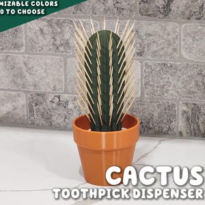 3D Printed Cactus Toothpick Dispenser House Plant | Cacti HousePlant Hold 117 Round Tooth Picks For People Who Can't Keep Plants Alive Decor