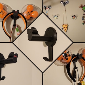 5 PACK - Extended Length Disney Themed Mickey Ear Wall Display Mount Hangar for large ears with hook for Loungefly Backpacks and lanyards