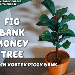 Fig Plant Money Tree Piggy Bank | 3d Print Coin Vortex Funnel Spiral Wishing Well Fake HousePlant 4 People Who Can't Keep House Plants Alive