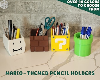 Gamer Mario Themed Pencil Holder | Warp Pipe Question Brick Box Cloud Video Game Room Gamer Super Bros