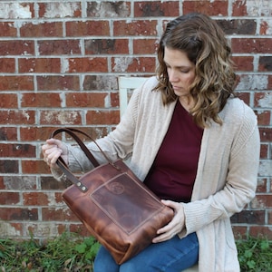 Leather Tote Bag, Small Tote, Tote with Front Pocket, Book Bag, Leather Tote, Custom Personalized Tote Bag, The Flannery Book Tote