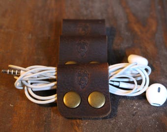 Cord Organizers, Set of Three Cord Holder, Leather Cord Wraps, Cord Keepers, iPhone Cord Holder, Stocking Stuffer,  Cable Organizer