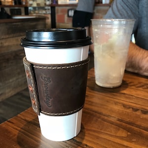 Personalized Coffee Sleeve, Coffee Sleeve Reusable, Leather Coffee Sleeve, Coffee Lover, Coffee Cup Holder, The Peaberry Coffee Sleeve