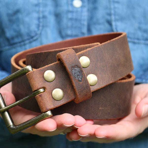 Mens Leather Belt, Mens Belt, Mens Belt Leather, Distressed Rugged Gift for Him, True Blue Belt