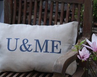 Linen cushion embroidered U&ME