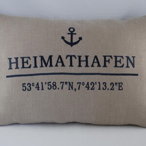 Customizable cushion embroidered with coordinates Beige