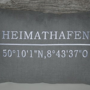 Customizable cushion embroidered with coordinates Gray