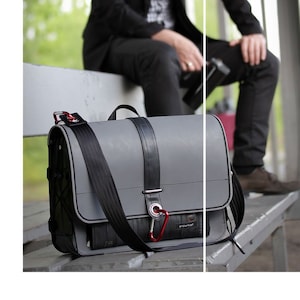 Bicycle tube: briefcase. We love the bike!