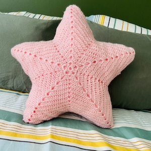 Handmade Crochet Pink Star cushion - Handmade Crochet, Soft and Cuddly Baby Nursery Decor or Living Room Accent.