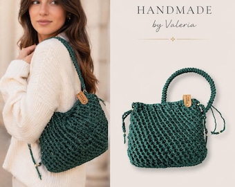 Messenger bag, small crochet handmade by Valeria the bag with lining J. Proust fabric