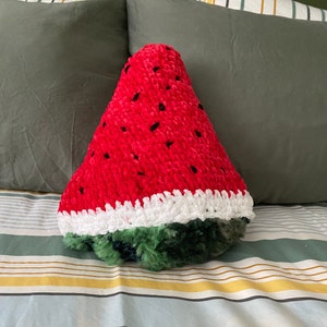 Watermelon cushions, Juicy Delights: Handmade Crochet Watermelon Slice Pillow - Bursting with Colorful Comfort