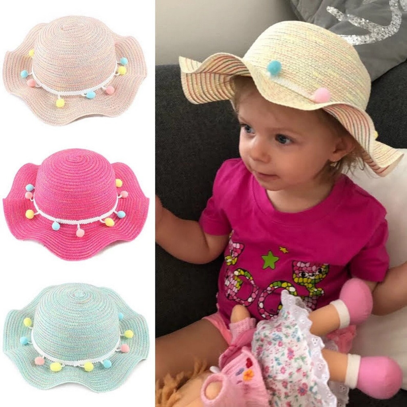 Kids Straw Hat Toddler Sun Hat Baby girl straw hat Baby Sun Etsy