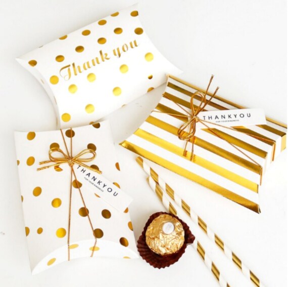 Set Of 5 Or 50 White And Gold Pillow Boxes Small Gift Boxes Etsy
