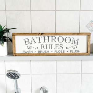 Bathroom Signs, Bathroom Wall Decor, Bathroom Decor, Bathroom Rules Sign, Restroom Decor, Farmhouse Bathroom, Farmhouse Signs image 1