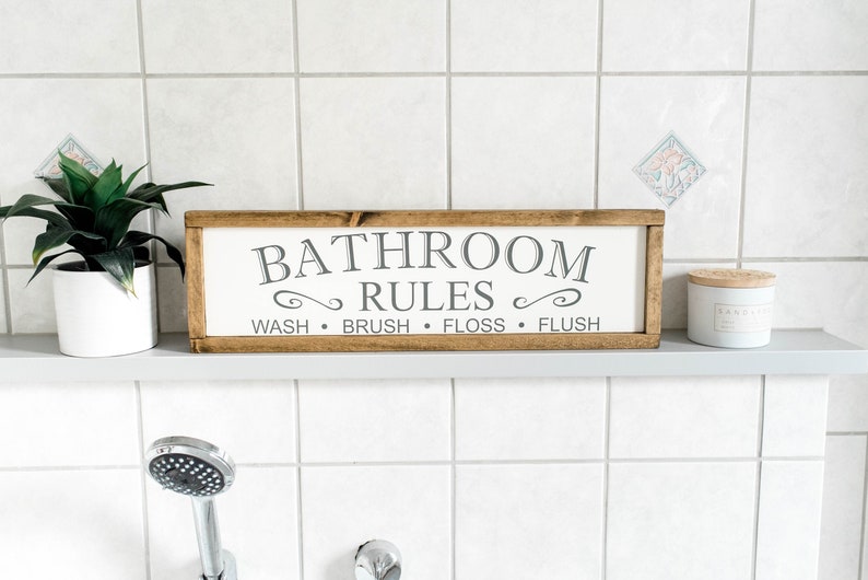 Bathroom Signs, Bathroom Wall Decor, Bathroom Decor, Bathroom Rules Sign, Restroom Decor, Farmhouse Bathroom, Farmhouse Signs image 1