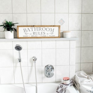 Bathroom Signs, Bathroom Wall Decor, Bathroom Decor, Bathroom Rules Sign, Restroom Decor, Farmhouse Bathroom, Farmhouse Signs image 4