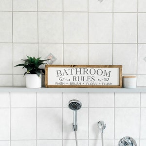 Bathroom Signs, Bathroom Wall Decor, Bathroom Decor, Bathroom Rules Sign, Restroom Decor, Farmhouse Bathroom, Farmhouse Signs image 2