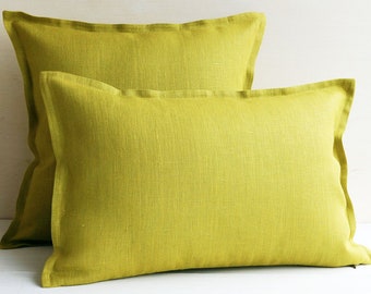 Lime green throw pillow covers 20x20 Linen euro sham 26x26 Chartreuse body pillow cover linen 20x54 ...