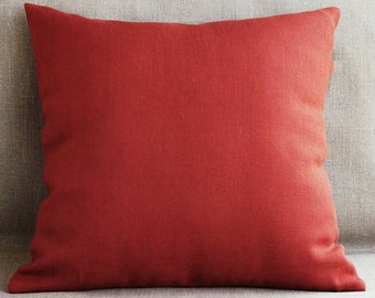 16x16 Burnt orange linen pillow case Rusty throw pillow covers 20x20, Outdoor sofa cushion or bed 18x18 22x22 26x26..