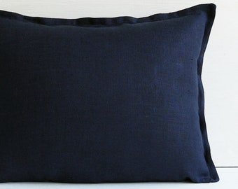 Linen Long Lumbar Pillow Cover, Navy Blue 14x36 16x36 20x54 Body Pillowcase, Handmade Cushion Cover, Natural Home Decor