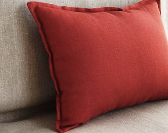 Bränd orange långt örngott till ländryggen, örngott i linne, rostigt plädstycke till soffa utomhus 26x16 12x18...