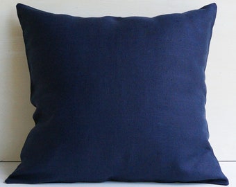 Navy Blue Linen Pillow Cover with Zipper, Solid Throw Pillow Case 26x26 20x20 18x18, Couch Cushion Cover, Modern Linen Pillowcase for Sofa