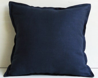 24x24 euro sham Navy blue linen throw pillow covers 20x20 16x16 18x18 Linen pillowcase zipper 22x22 26x26 12x18 20x54