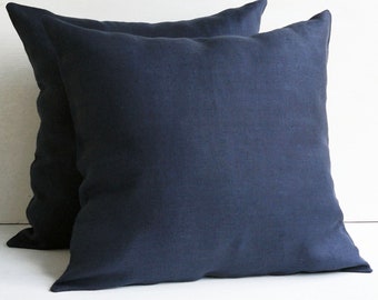 Set of 2 navy blue linen pillow cases, Throw pillow covers 20x20 18x18 22x22 20x54