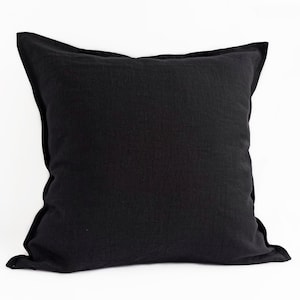 24x24 Black linen euro sham cover 26x26 Black linen throw pillow covers 20x20 22x22 Zippered linen pillow pillowcase 16x36 16x26 14x36 14x26