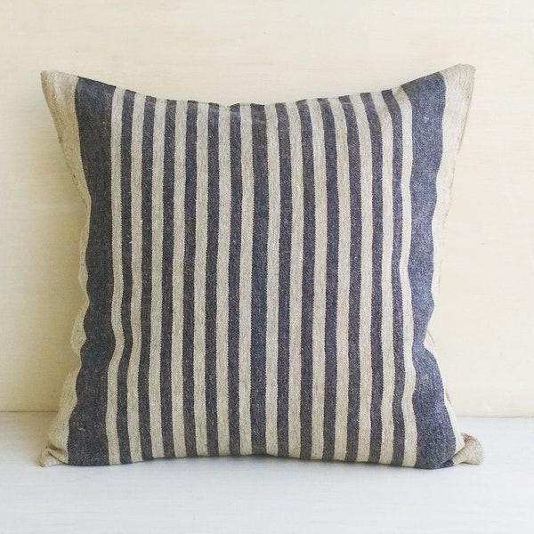 Blue striped grain sack throw pillow cover 16x16 Burlap pillow covers Linen lumbar pillow cover 14x26 12x16