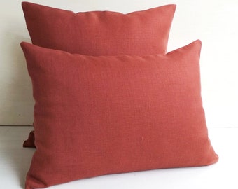 Burnt orange throw pillow covers 20x20 Linen euro sham 26x26 Rust lumbar pillow cover 14x36 20x54 16x36 12x20 18x18 16x16
