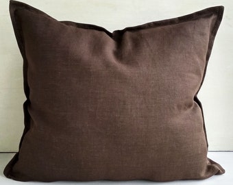 Linen euro sham 26x26 Chocolate brown throw pillow covers 20x20 16x16 18x18 22x22 24x24 16x36 14x36