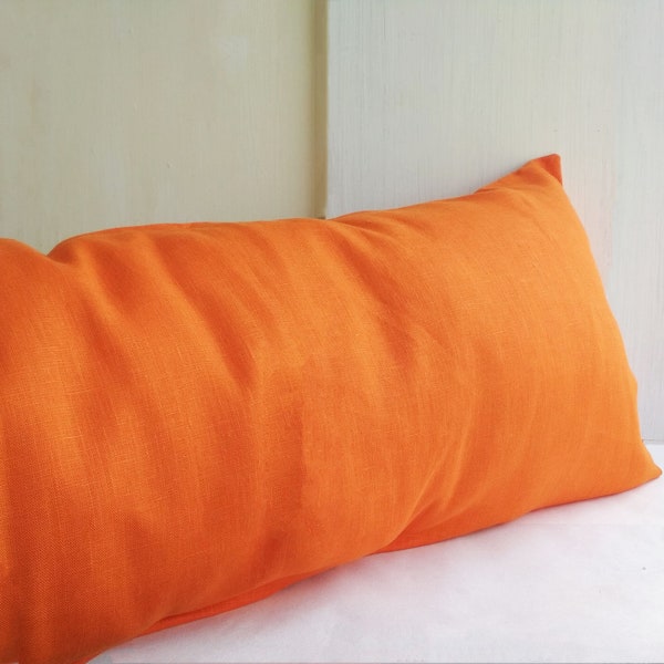 16x36 Linen body pillow cover 20x54 Extra long lumbar pillow Orange throw pillow covers 20x20 20x52 12x18 12x20 12x24 14x36 16x26