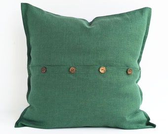 Linen pillowcase with buttons 24x24 Linen euro sham 26x26 Green linen throw pillow covers 20x20 22x22 16x16 18x18 16x26 20x26