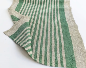 Green striped linen table runner extra long 120 Farmhouse table runner and placemats set of 6 Short table runner 36, 90, 108,