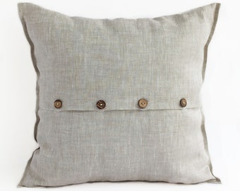 Oatmeal linen throw pillow covers 20x20 24x24 Linen euro sham 26x26 Linen pillowcase with buttons 22x22 16x16 18x18 16x26 20x26