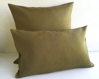 Olive green throw pillow covers 20x20 Linen euro sham 26x26 Lumbar pillow cover 14x36 16x36 24x24 12x20 20x54 18x18 ...