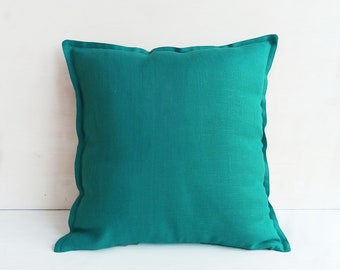 24x24 Linen euro sham 26x26 Teal throw pillow covers 20x20 Linen pillow case with zipper 22x22 16x16 18x18