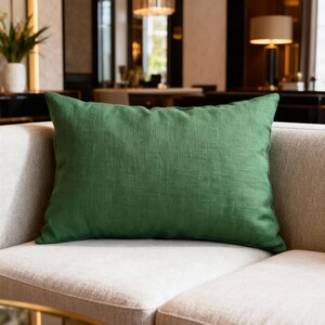 Green Linen Long Lumbar Pillow Cover, 12x20 14x36 20x54 Cushion Case, Handmade Body Pillow Cover, Natural Sofa Or Bed Decor