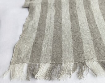 Striped linen table runner with fringe 120 Extra long farmhouse table runner and placemats set of 6 Short table runner 36, 90, 108,
