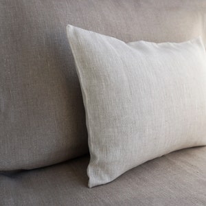 Beige long lumbar throw pillow cover Outdoor linen body pillowcase for sofa cushion, Melange decorative pillows for home decor