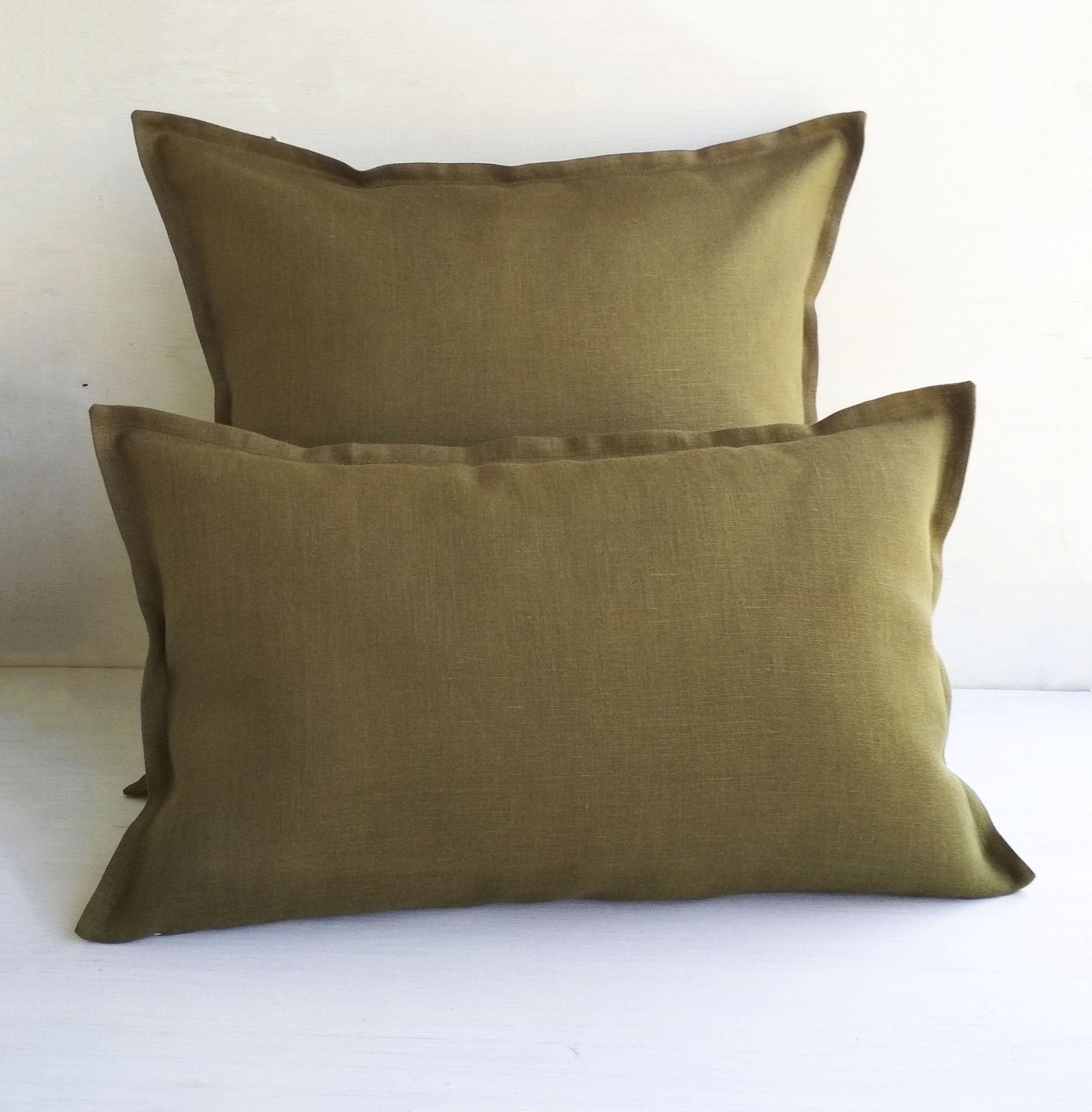 Olive green linen throw pillow covers 20x20 Linen euro sham Etsy