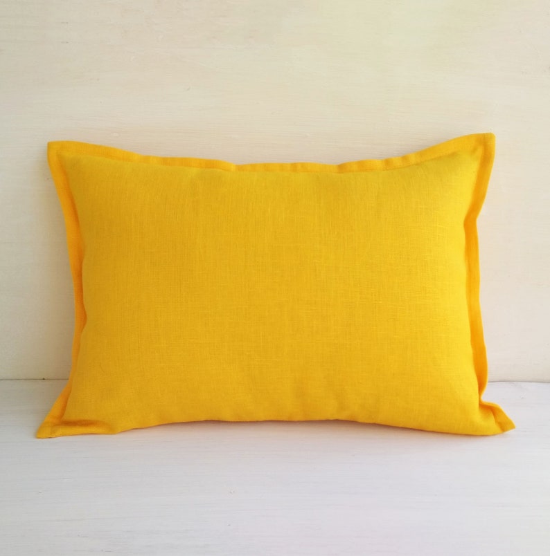 Yellow Lumbar Pillow Cover 14x36 Linen Throw Pillow Covers Etsy