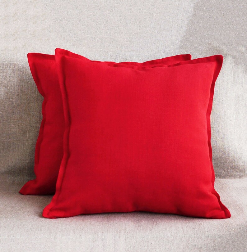 Set of 2 Red Throw Pillow Covers 20x20 Linen Euro Shams 26x26 Etsy