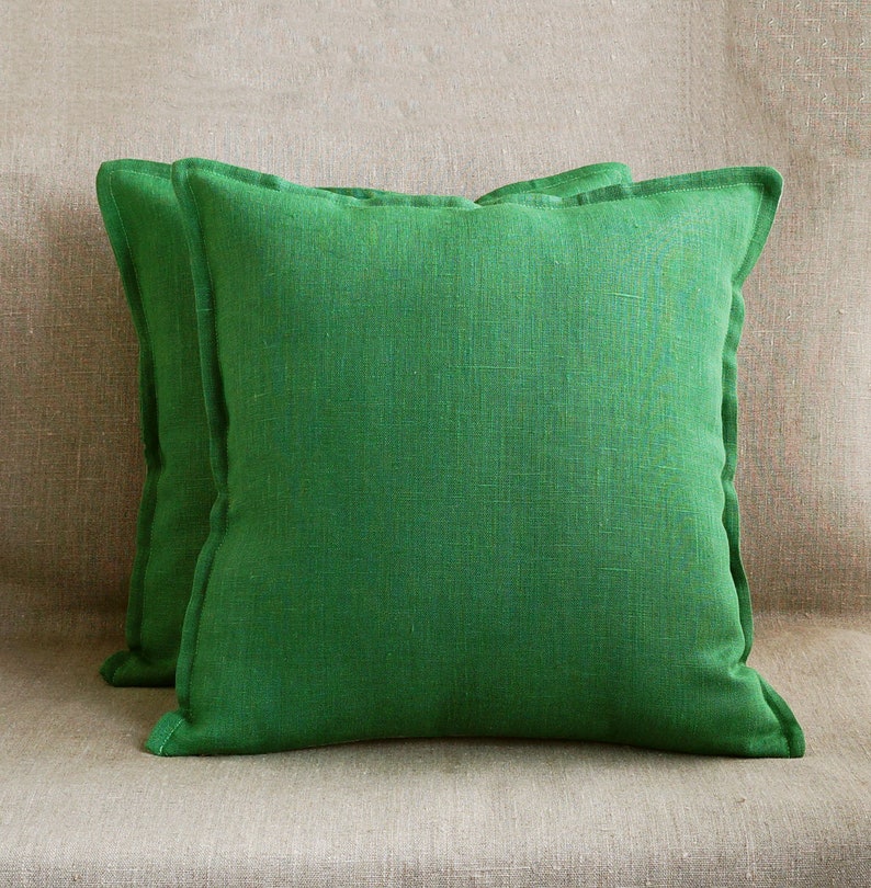 Set of 2 Green Linen pillow cases 20x20 outdoor pillow covers Etsy