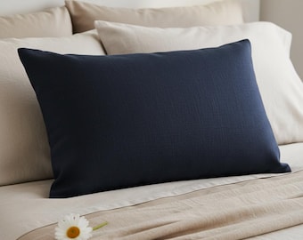 Funda de almohada lumbar larga, funda de almohada de lino, fundas de almohada de 14x36, 16x36 y 20x54 pulgadas, funda de almohada corporal, funda de cojín azul marino, fundas de almohada de lino