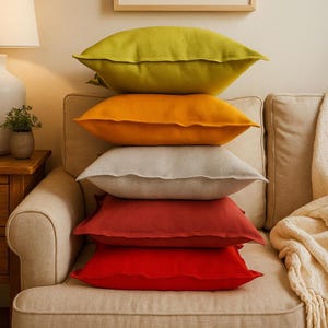 Elegant Chartreuse Linen Pillow Covers, Custom Pillowcases and Shams, Handmade 26x26 Linen Pillow Cover, Unique Home Gift for Mom